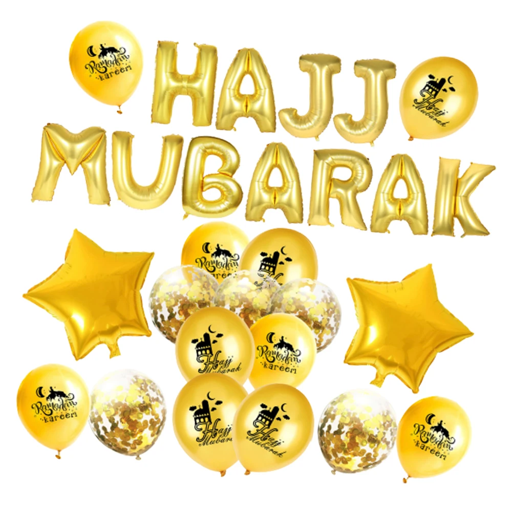 

Golden Latex Balloons Set Decorative Festive Party Balloons Background Layout nament Eid Ramadan HAJJ MUBARAK Reusable Balloon