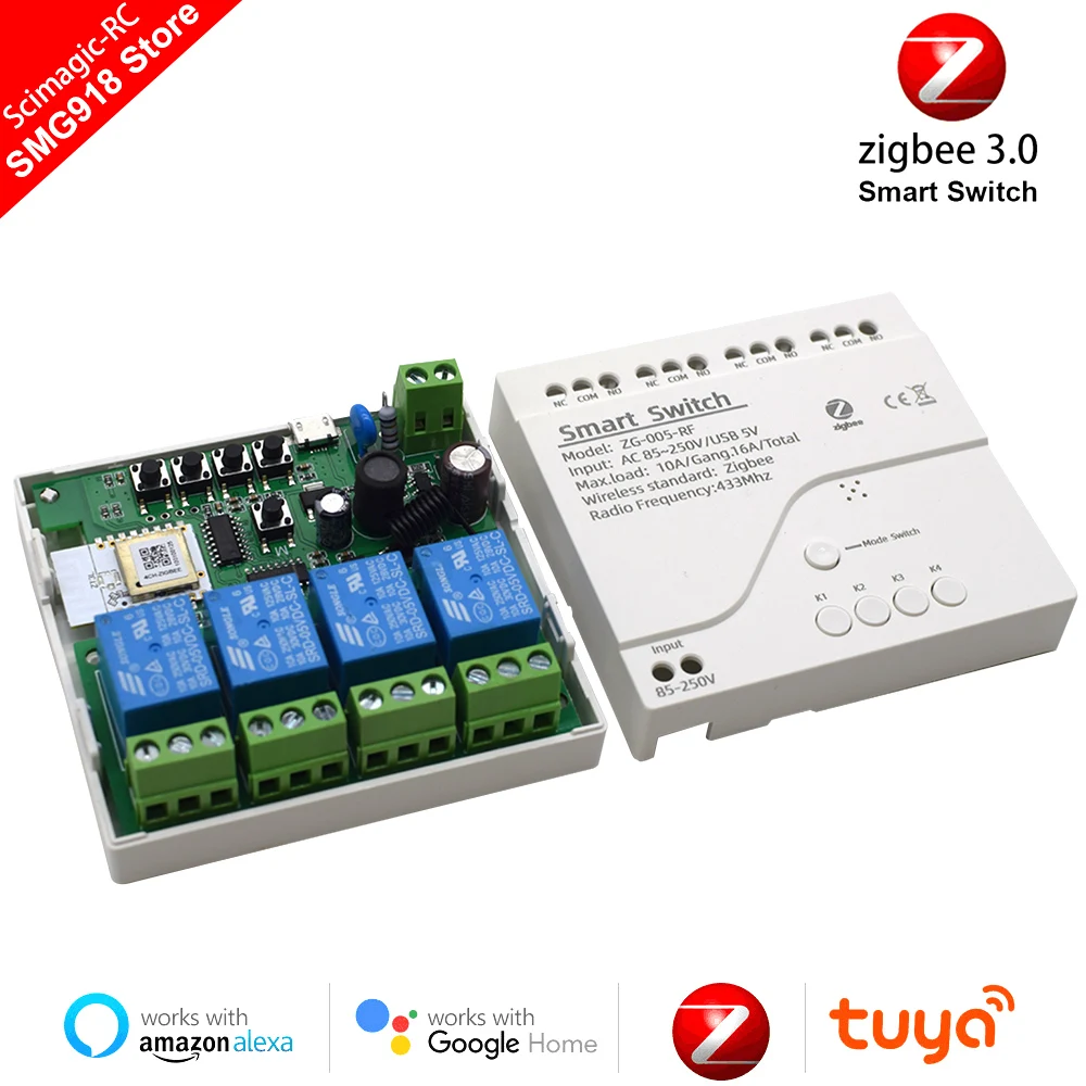 

Релейный модуль Zigbee Tuya, 4 канала, 1 канал, 2 канала, 85-250 В, 7-32 В переменного тока, 85-250 В, работает с Alexa Google Assistant