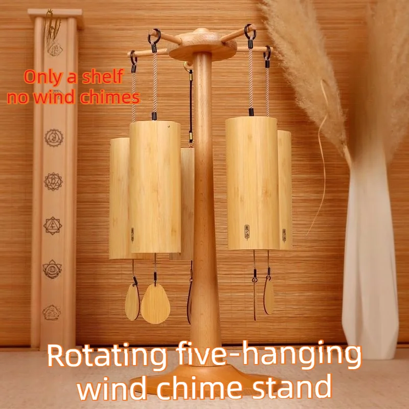 Solid Wood Wind Chime Holder Desktop Rotatable Bell Storage Rack 5 Hook Hand Bells Display Stand Home Necklace Organizer Racks