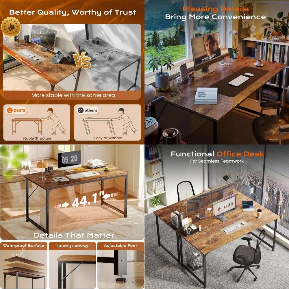 

Rustic Brown Metal 47x24 Inch Deep Desktop for Gaming, Office, Study & Home Use