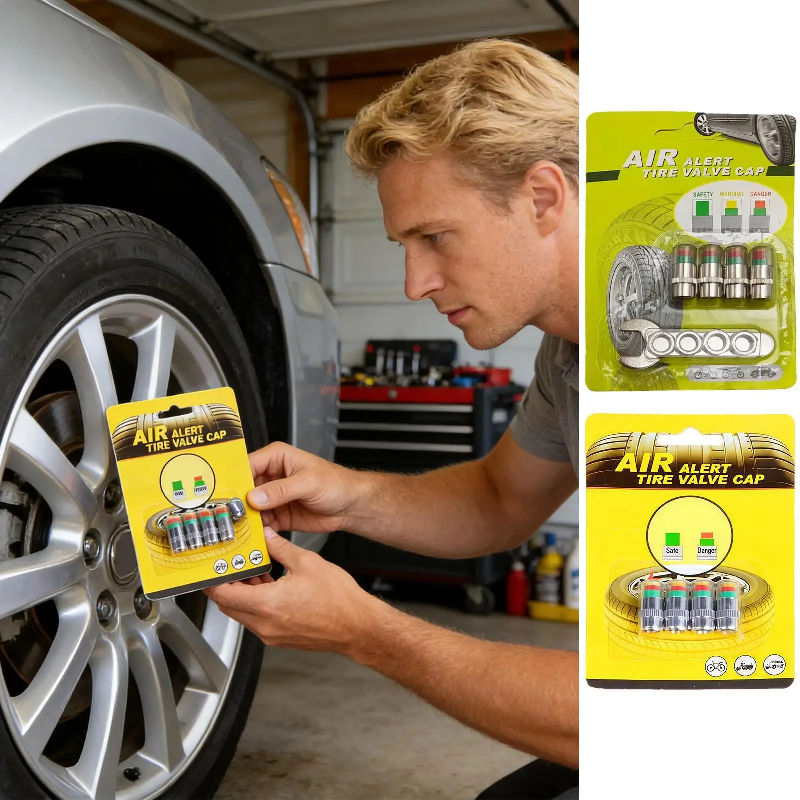 

4pcs Car Tire Pressure Indicator Tire Pressure Gauge Indicator Alert Monitoring Valve Cap change color Sensor Valve Detection