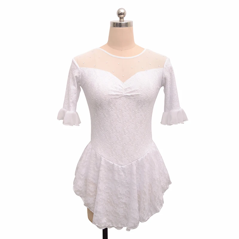 Children's Figure Skating Competition Dress Women's Rhythmic Gymnastics Performance Lace Pagoda Sleeve Performance Dress Skirt view 3