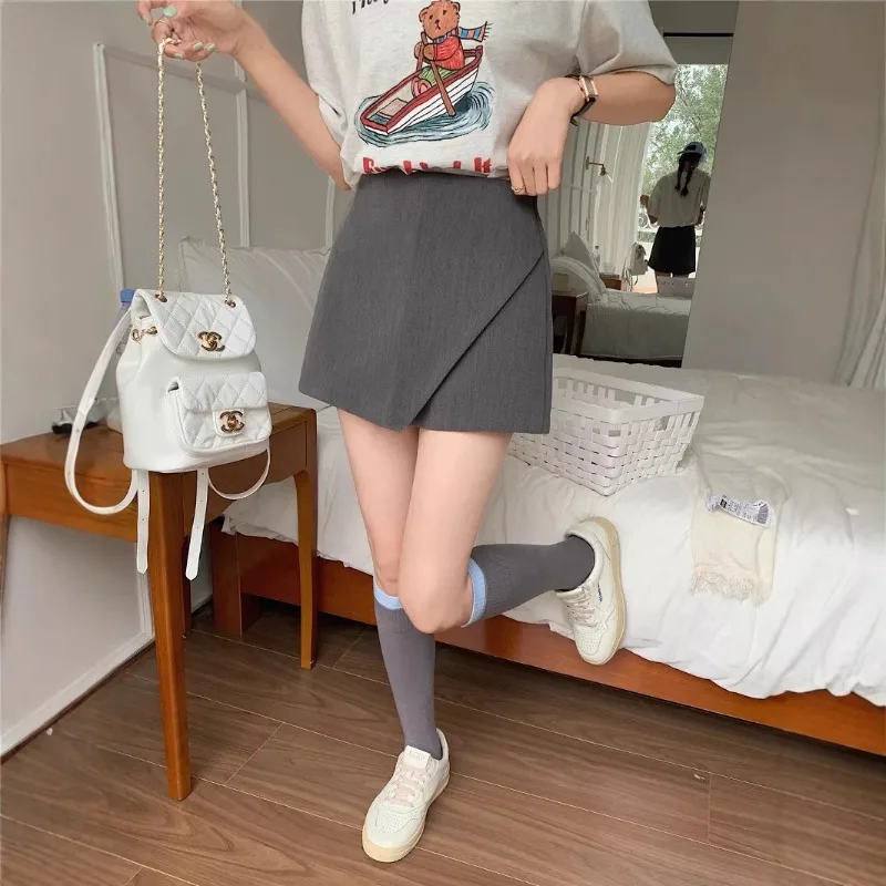 

High Waisted Women Shorts Skirts Asymmetric Side Slit Zipper A-line Mini Skirts Elegant Lady Bermuda Shorts Summer Skirt Shorts