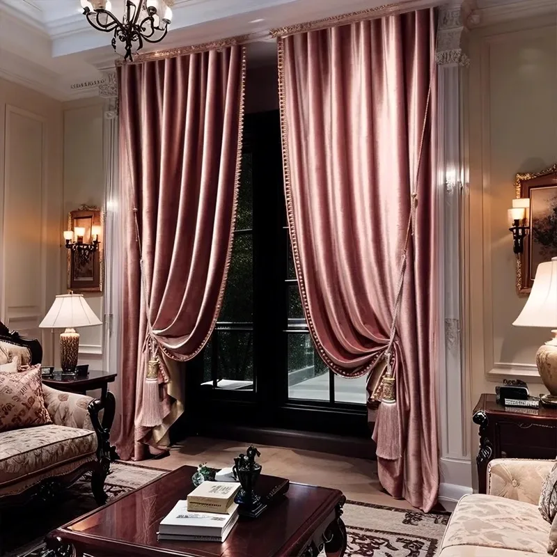 

Индивидуальные фиолетово-красные бархатные кружевные светонепроницаемые шторы для гостиной, спальни, французских окон, виллы, готовый домашний декор