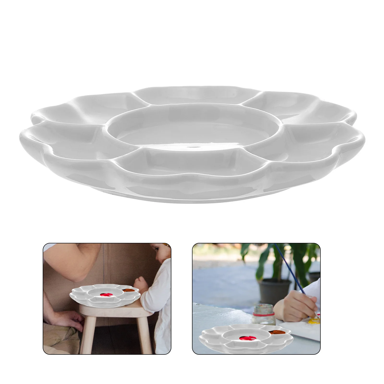 

Plum Blossom Shaped Ceramic Watercolor Paint Palette for Artists Students Portable Lightweight Washable Art Supply Paint