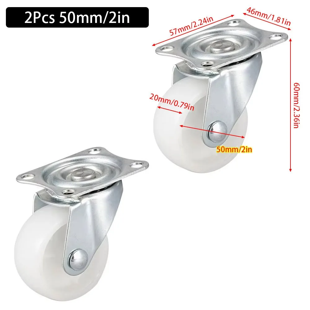1/2/4Pcs Heavy Duty Caster Wheel White Nylon Rubber Furniture Carts Furniture Roller 1/1.25/1.5/2/2.5/3inch Universal