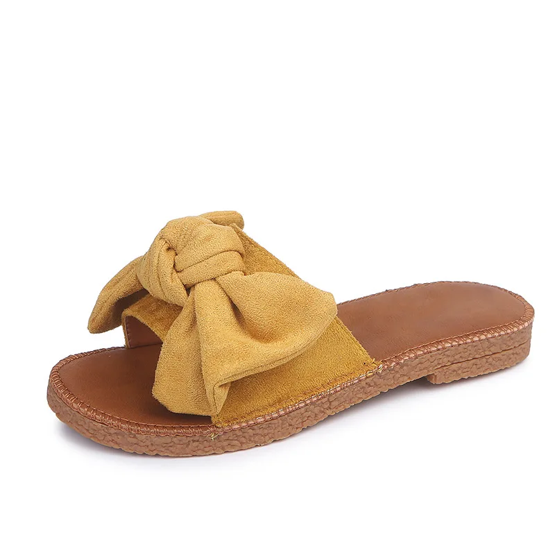 Thick Sole Women Slippers Sandals Flock Bowknot Summer Shoes Butterfly-knot Slides Comfortable Indoor Slippers Green 39 40 Shoes