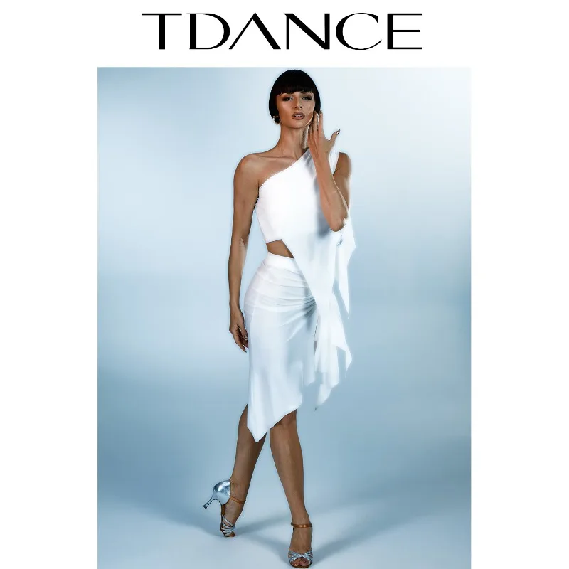 

Customized TDANCE Female Latin Dance [Drawn Pleated Slit Half Skirt] Adult Practice Uniform Versatile Irregular GL-145 for Class