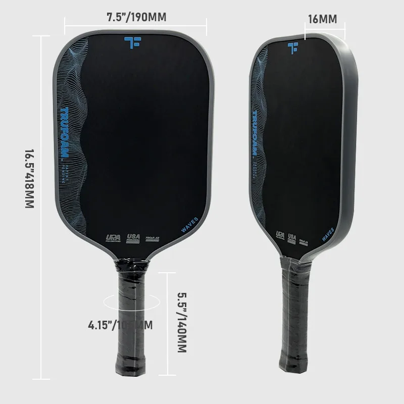 مرونة عالية Trufoam موجات TFW3 16 مللي متر سمك عالية الكثافة 100% رغوة الأساسية توراي T700 ألياف الكربون Pickleball مجداف