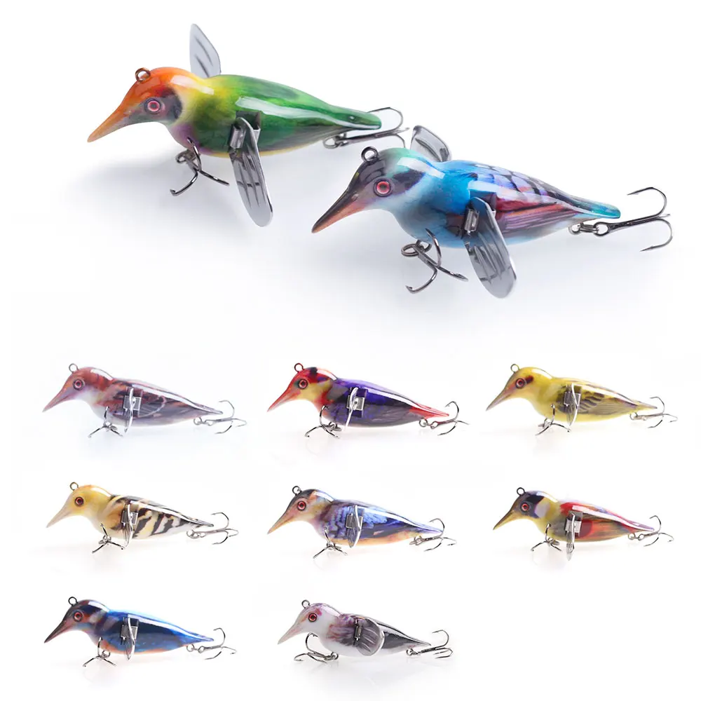 

Hanlin Topwater Simulation Birds Fishing Lures 80mm 12g Popper Floating Hard Wobblers Bait Metal Blade Wings Artificial Lures