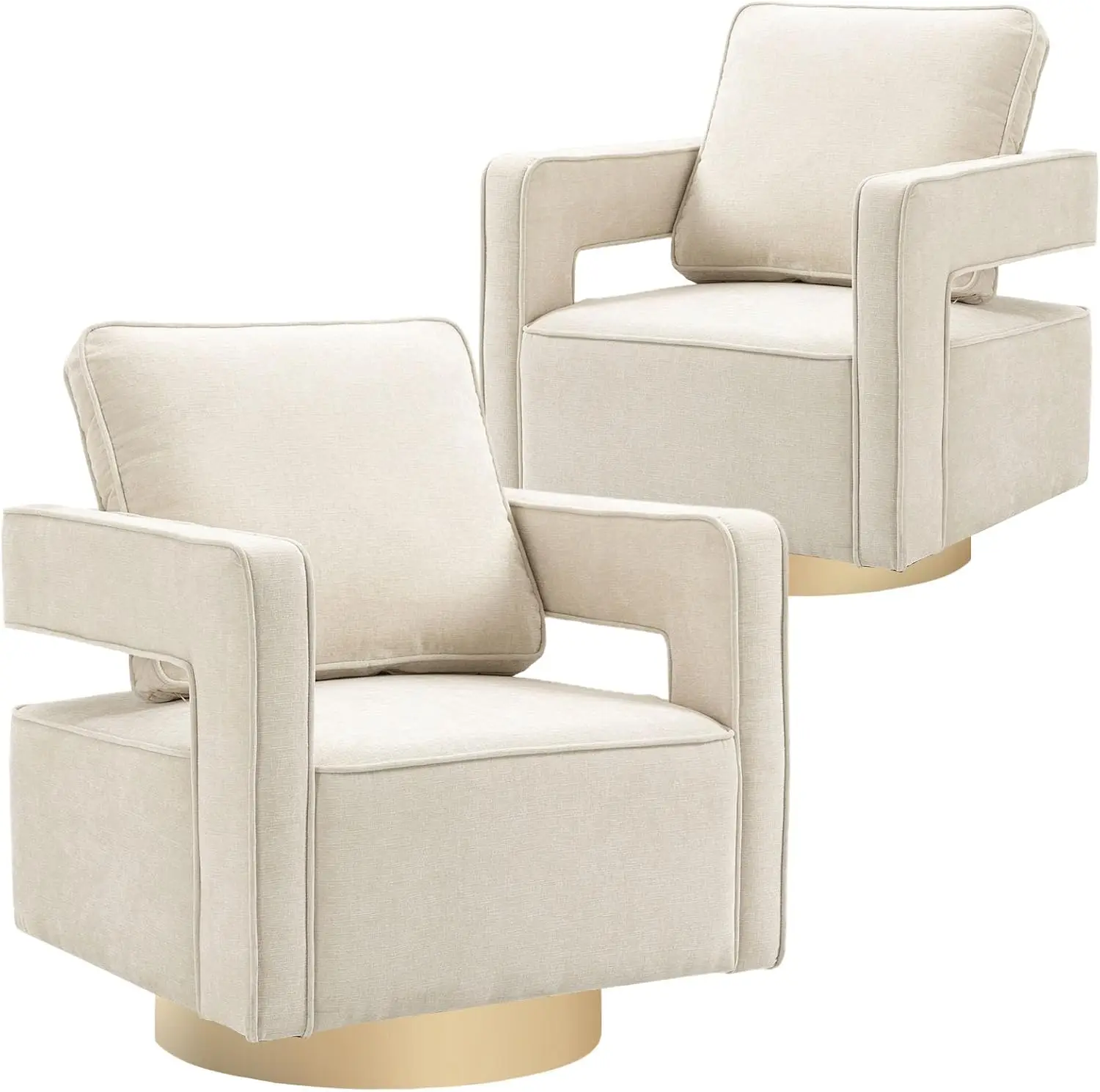 Swivel Barrel Chair Set of 2 | Modern Chenille Swivel Accent Chairs with Pillow | 360 Degree Comfy Square Accent Open Back Chair