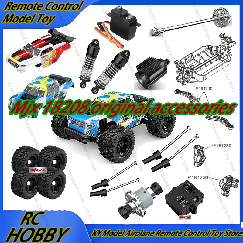 Peças Genuínas Mjx 18208: Diferencial, Servo, Eixo de Transmissão, Amortecedor, Motor, Ajuste de Potência, Braço Oscilante, Carroceria, Chassi RC