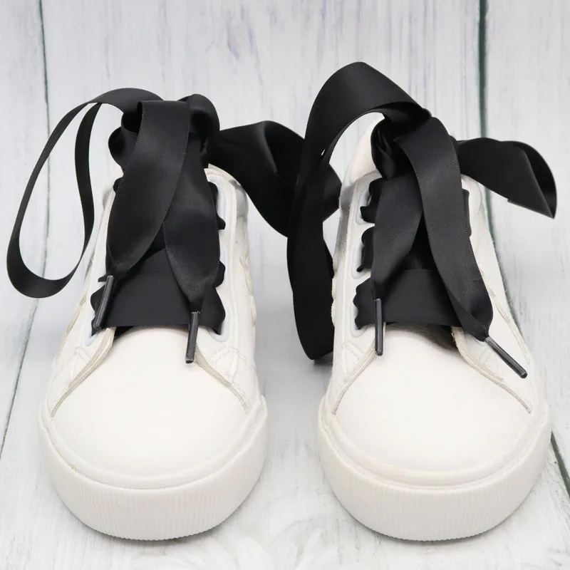 Chiffon Double Side Glossy Shoe Laces 70-160cm Flat Silk Ribbon Shoelaces Sneaker 2.22cm Width 1 Pair Drop Shipping