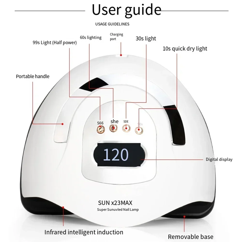 UV-LED-Nagellampe, professionelle UV-Nageltrocknungslampe, schnell aufhebbare Gel-Nagellacklampe, automatischer Sensor, 4 Timer-Einstellungen