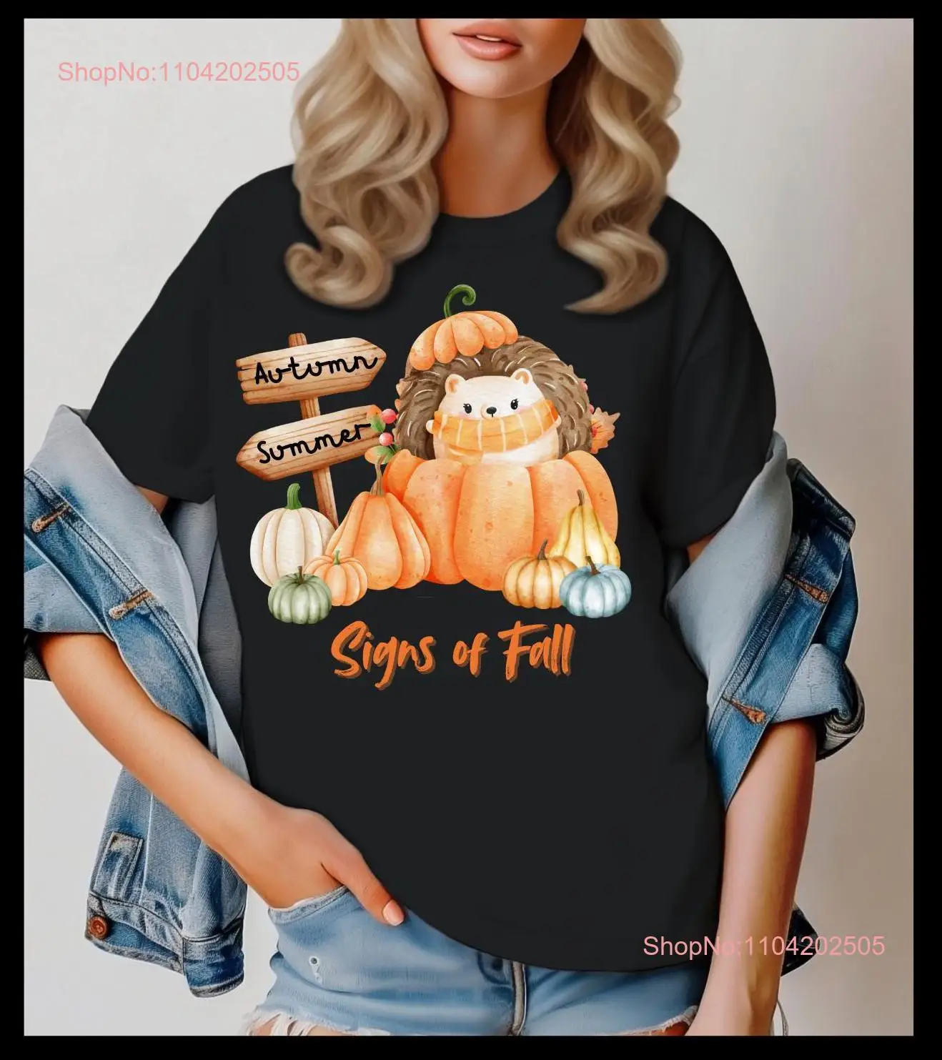 Premium comfort colors t shirt with hedgehog art and summer autumn signpost long or short sleeves