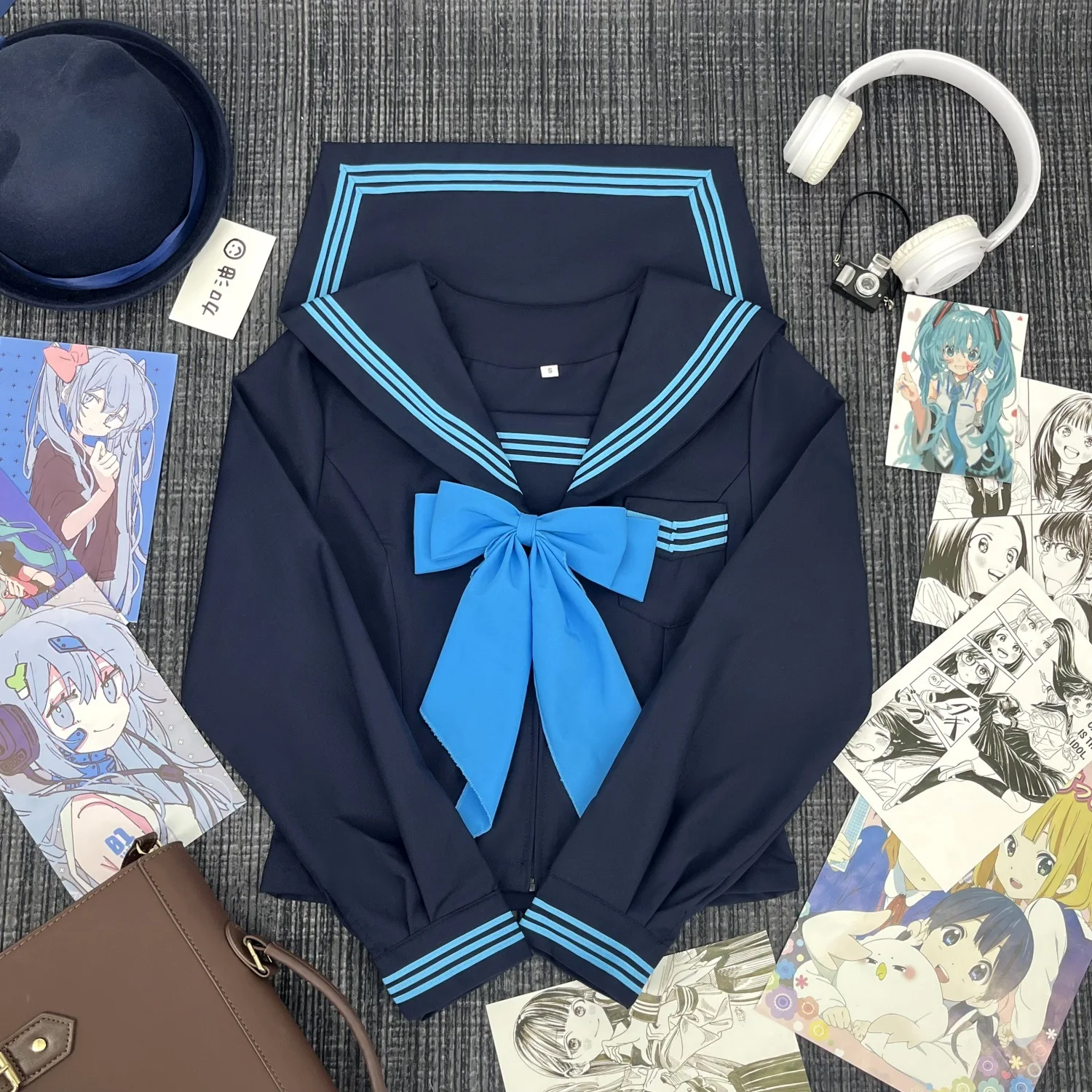 مجموعة زي بحار ياباني أصلي بأكمام طويلة مع ياقة زي المدرسة المتوسطة للكلية JK أزياء تنكرية للنساء