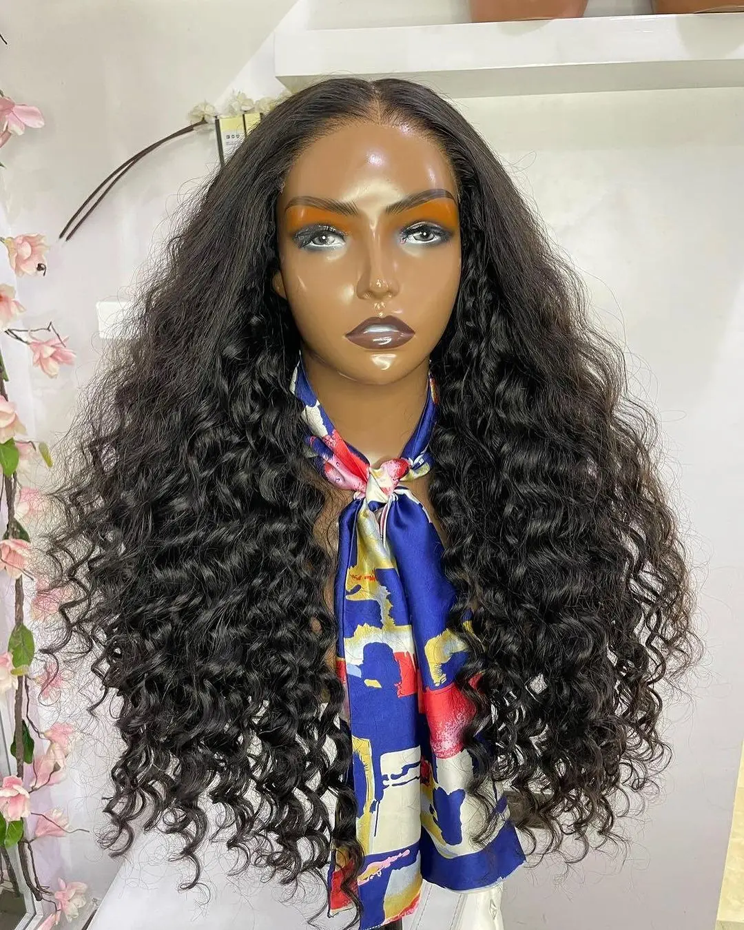 

Water Curly Synthetic Long 26Inches 13x4 Lace Front Wigs Black Women Glueless High Temperature Fiber Natural Hairline Wigs