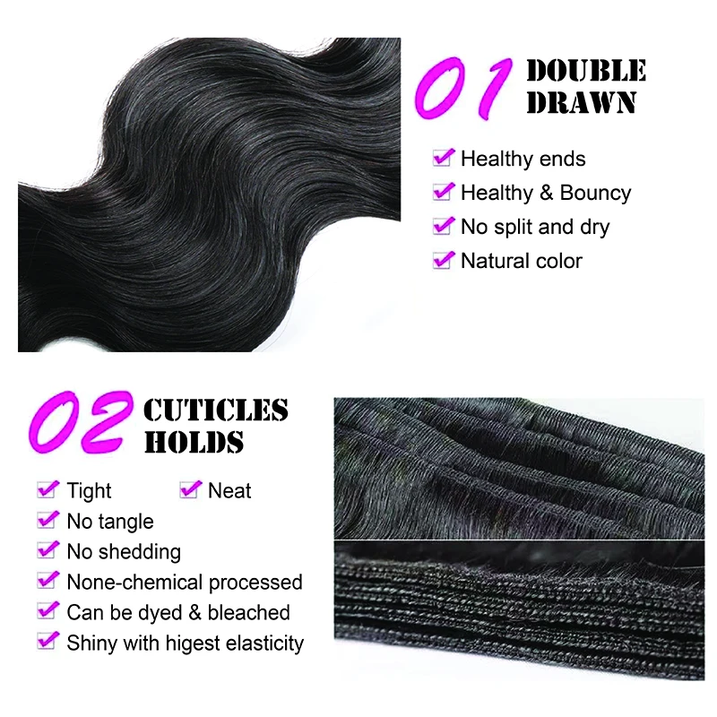 Body Wave Double Drawn Human Hair Bundles With Closure Brazilian Hair Weave Bundles With Closure Body Wave Bundles With Closure