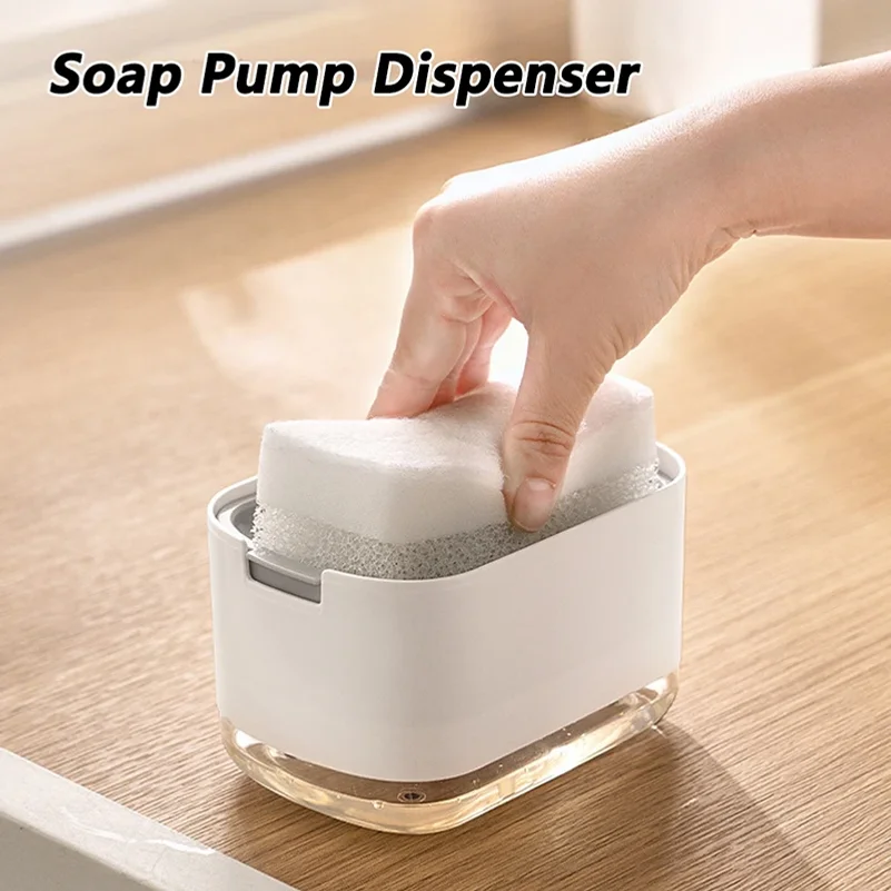 

Soap Dispenser Box Press Dispenser Scrubbing Liquid Container Kitchen Bathroom Automatic Detergent Foam Box with Sponge Holder