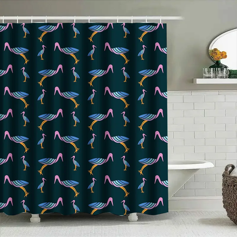 Modern Bathroom Shower Curtain with Birds Pattern Waterproof Fabric for Home Decor in Blue Pink Colors Size72 x 84 inches