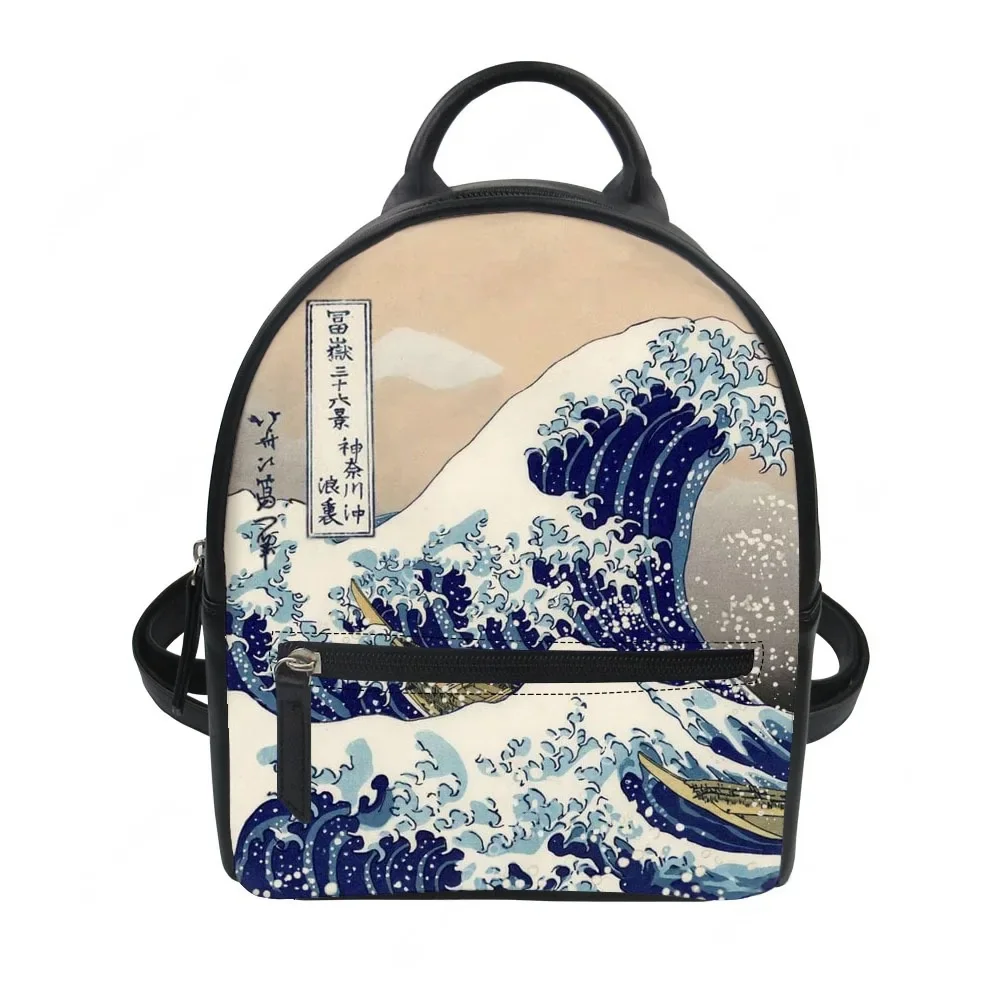 

The Great Wave off Kanagawa Custom Backpack Purse Carter Schoolbags Double Shoulder Bag Mini Daypack Leather Travel Bag