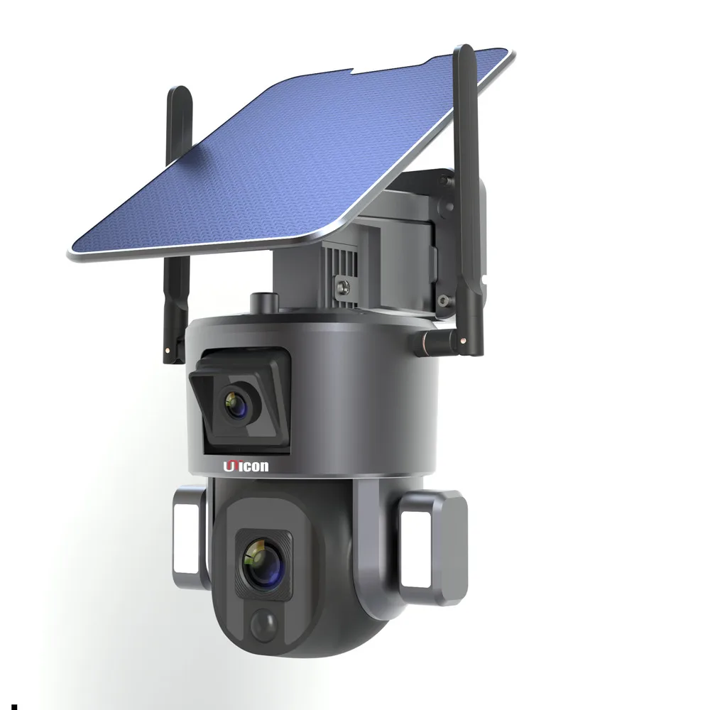 4K Dual Lens Two Way Audio Floodlight 10X Zoom Battery Powered Human Tracking 4G Network Solar PTZ Camera