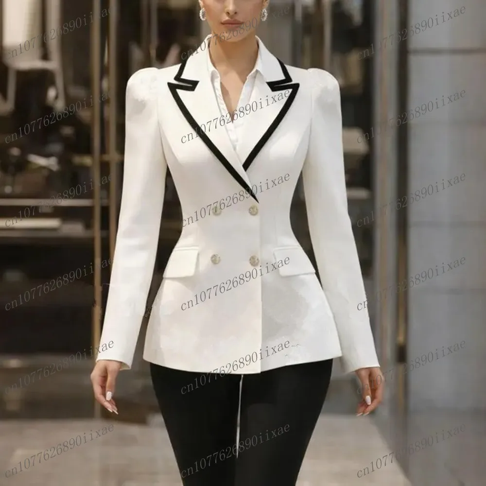 

White And Black Formal Women Suit Lady Business Office Tuxedos Mother Wedding Party Ladies 2 Piece Set Blazer Pants Customized