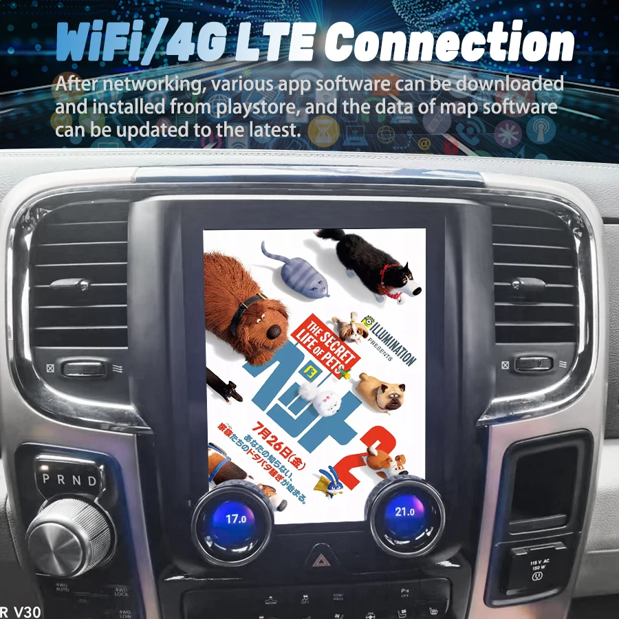 Android 13 Rádio do carro para Dodge Ram 1500 2500 3500 2013 2014 2015 2016 2017 2018, Tela Tesla, Carplay, Unidade de Cabeça Áudio GPS Estéreo