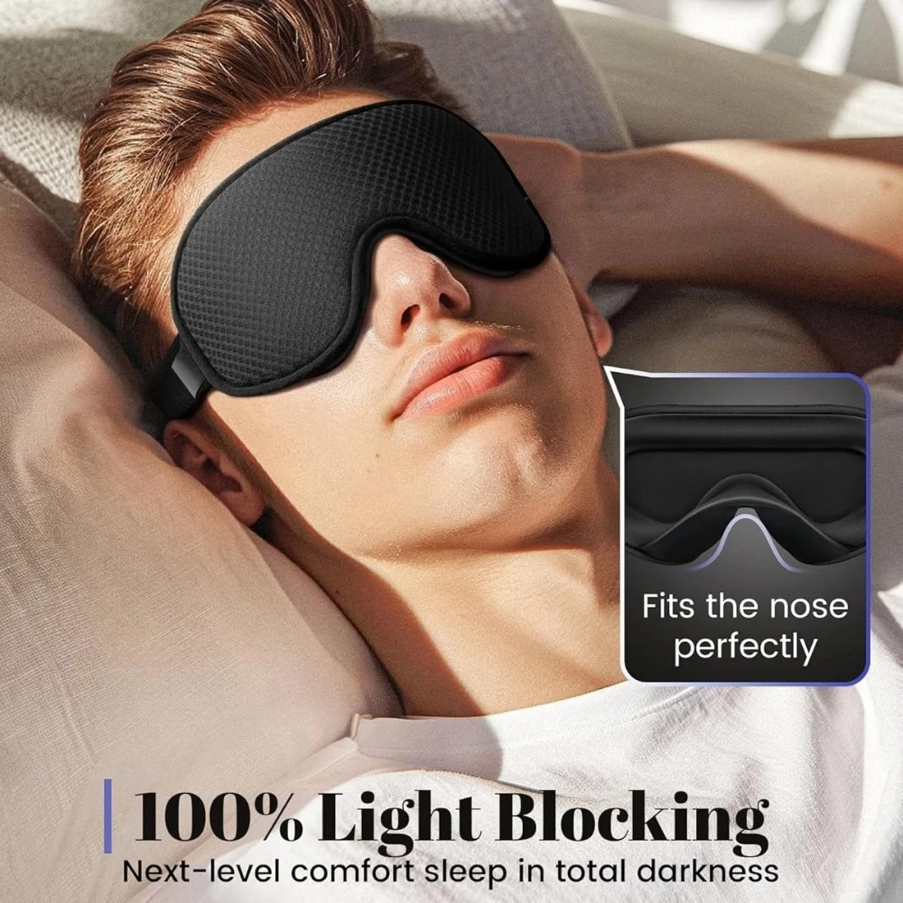 قناع النوم، قناع العين للتعتيم للنوم - قناع عين مريح ناعم ومسامي ثلاثي الأبعاد للنوم - حزام قابل للتعديل للجنسين