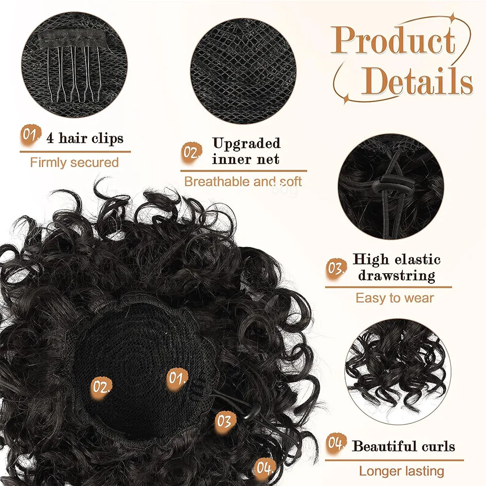 Synthetische Rommelige Haarknot Elastische Losse Golf Grote Krullende Knot Trekkoord Korte Clip In Paardenstaart Haarverlenging Voor Vrouwen
