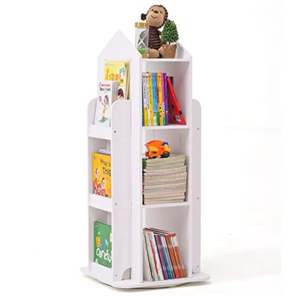 

360 Rotating Bookcase Storage Rack Kids and Adults Large Capacity PVC Wood-Plastic Board 15.7" x 37.4" Rotation Adjustment