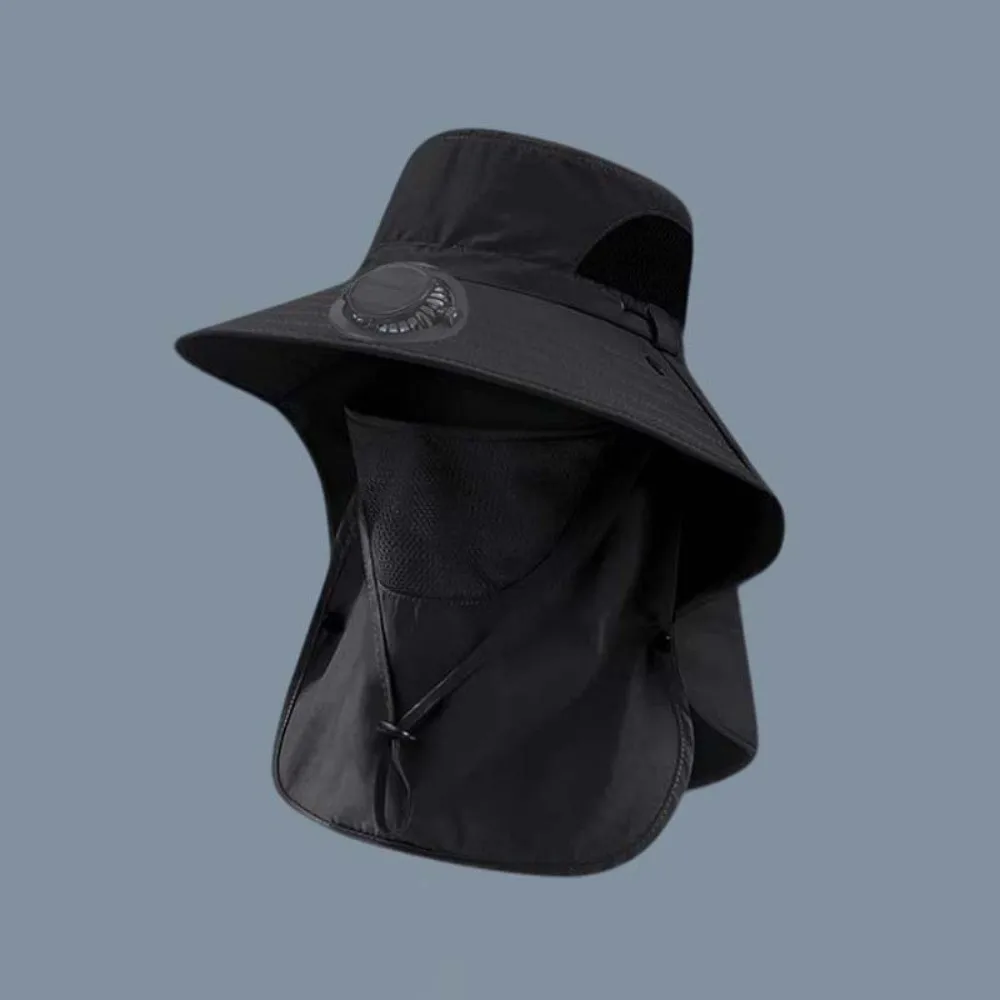 Portable Solar Rechargeable Fan Hat Adjustable Long-lasting Fishing Sun Shading Cap with Face Cover with Shawl for 3.7V/300mAh