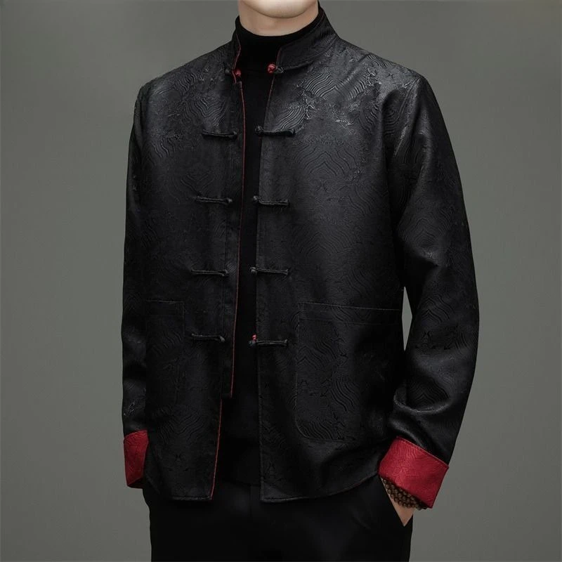 Tang-style Men Long-sleeved Double-sided Coats Spring and Autumn Chinese-style Father's Formal Wear Grandpa's Formal Wear Hanfu