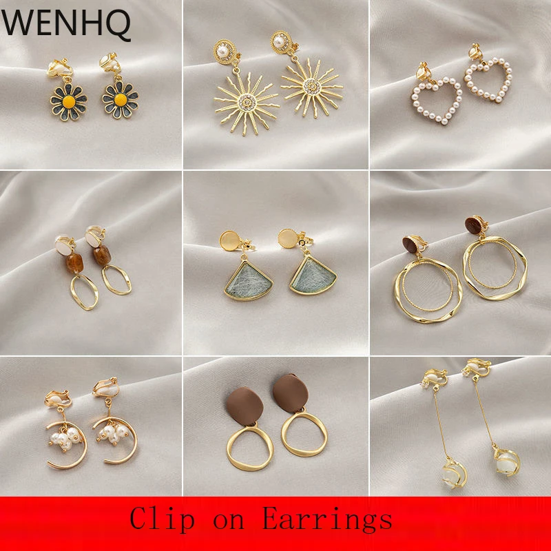 WENHQ Korean Style Fashion Clip on Earrings No Pierced for Women Party Birthday Cute Hoop Earrings Cuff Hypoallergenic Ear Clip