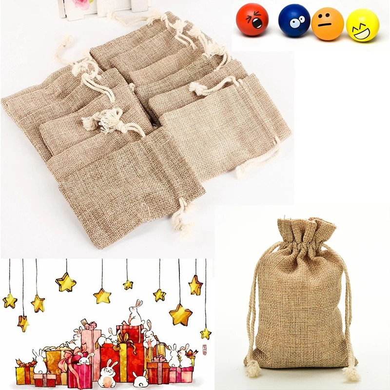 Mini Burlap Pouch Sack Drawstring Tie Bag Wedding Party Package Multifunctional Storage Bag
