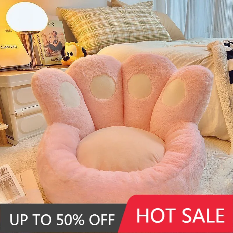 Cute Sitting Cushion Short Plush Lounger Relaxing Cushions Soft Round Backrest Cushion Home Bedroom Cats Paw Decorative Cushions