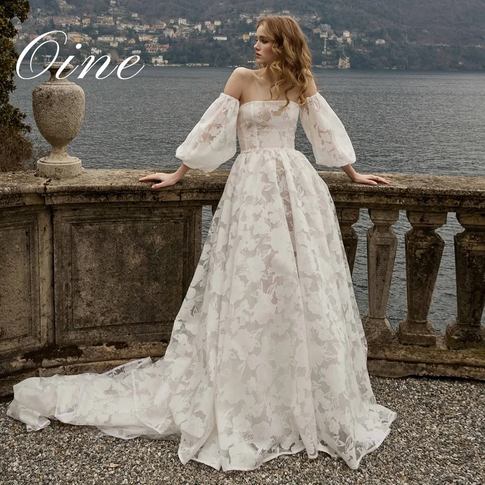 Oine 2026 Elegant A-Line Wedding Dresses Strapless Removable sleeves Pleat Bridal Dress Delicate lace Robe De Mariée Customized