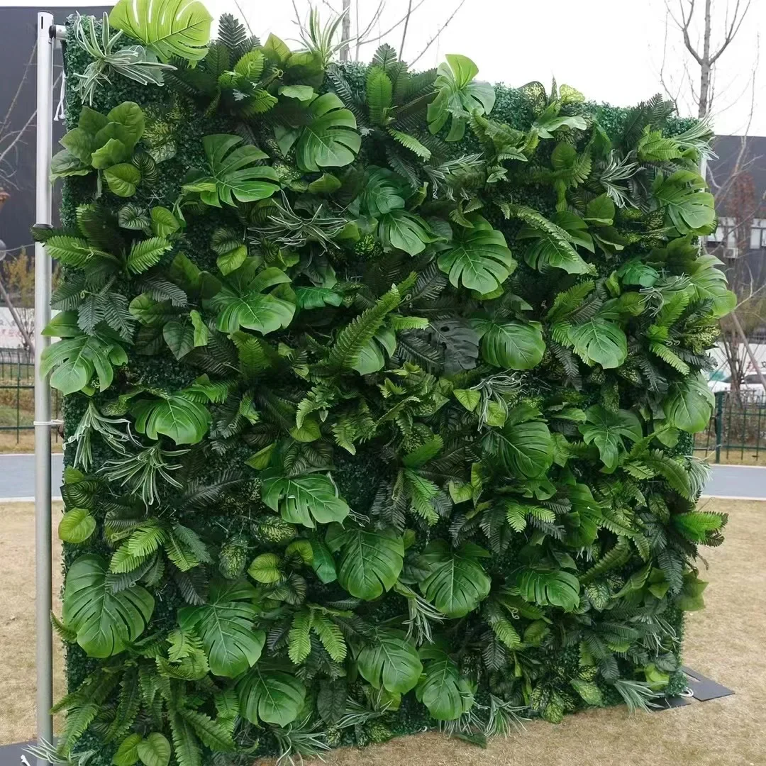 5D Green Leaves Wall Decoration Background Rolling Up Cloth Artificial Plant Flower Wall for Party Supplies Home Shop Backdrop