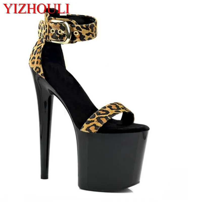 

Thin Heels Sandals 8 Inch Fashion Leopard Print Velvet Sexy Cover Heel Shoes 20cm High Heels Platform dance shoes