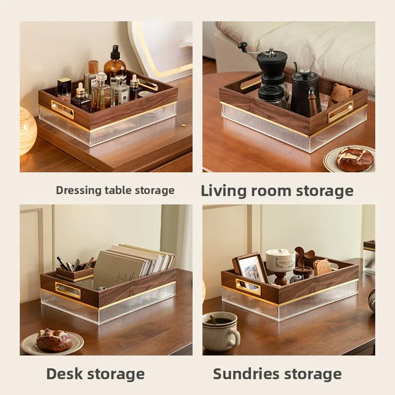 Boîte de rangement de maquillage en noyer noir, organisateur de jouets à domicile, panier de rangement divers, coffre pour cuisine et salon