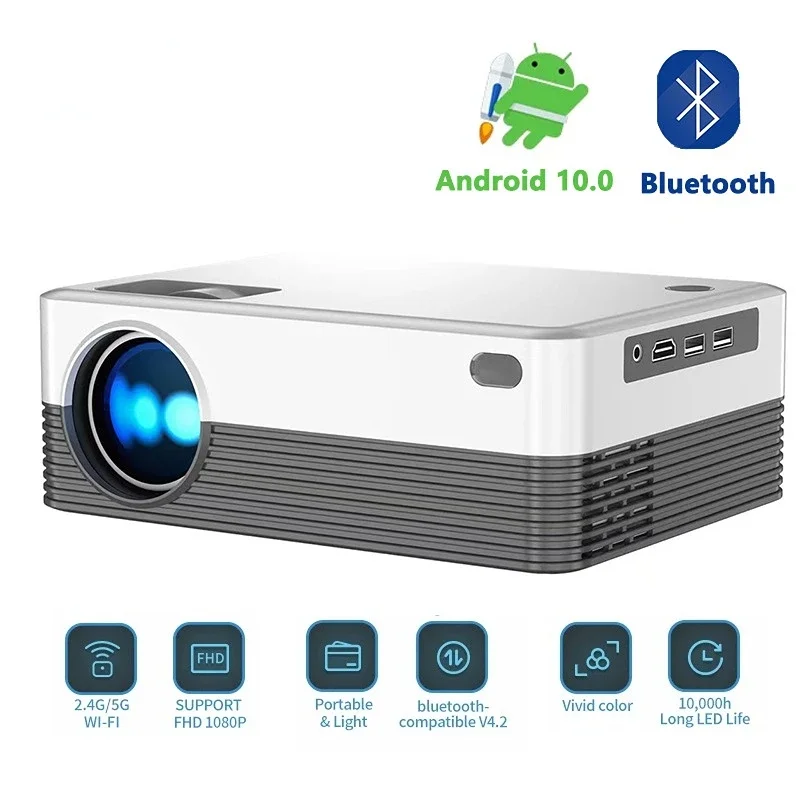 H5 Portable Projector HD Home Theater 1280*720p Android 10 BT5.0 Video Home Projection Mobile Projection 4k150 Lumens H700 Chip