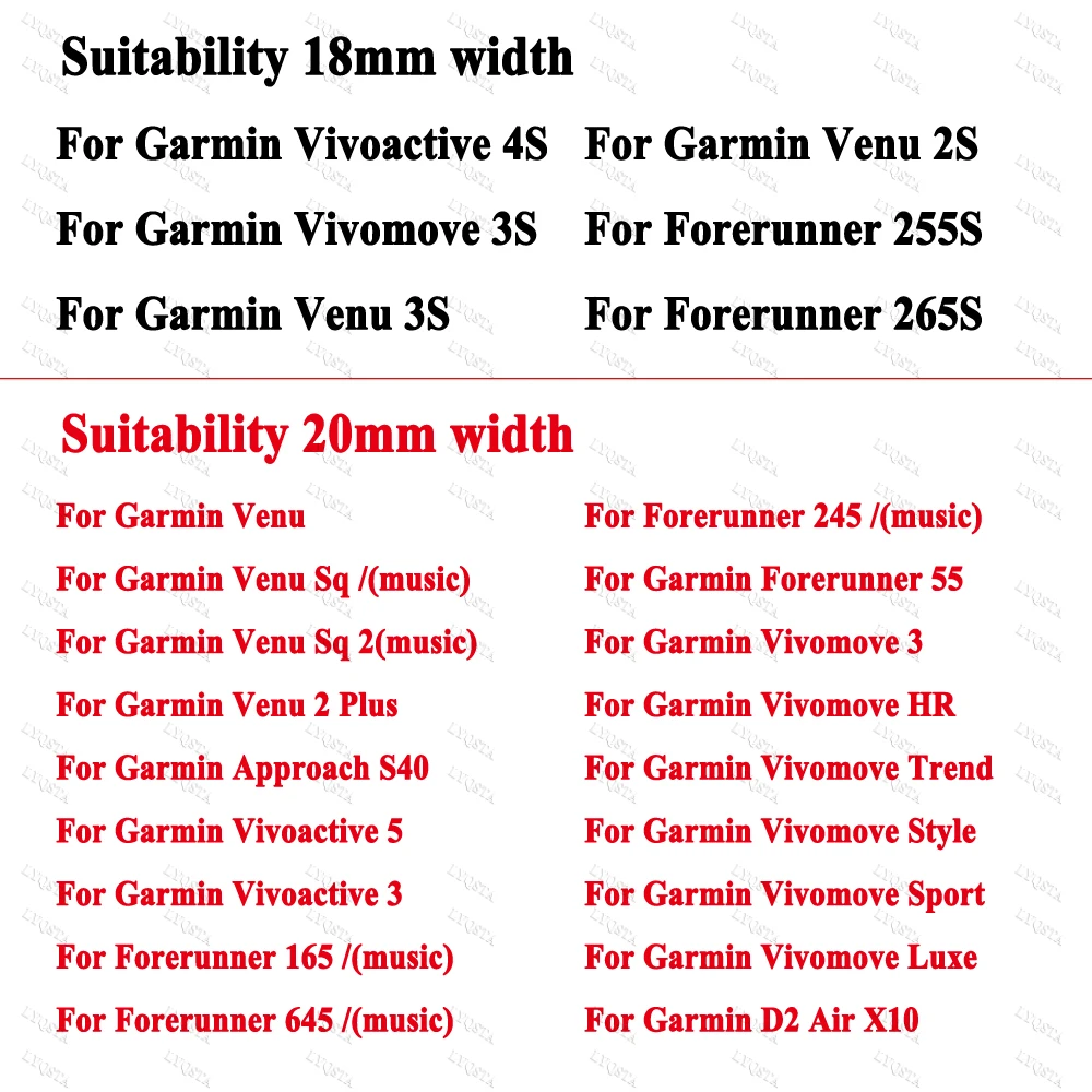 Correa de repuesto para reloj inteligente, pulsera de 18mm y 20mm para Garmin Venu Sq 2 Plus Vivoactive 4S 3S 2S Vivoactive 3 5