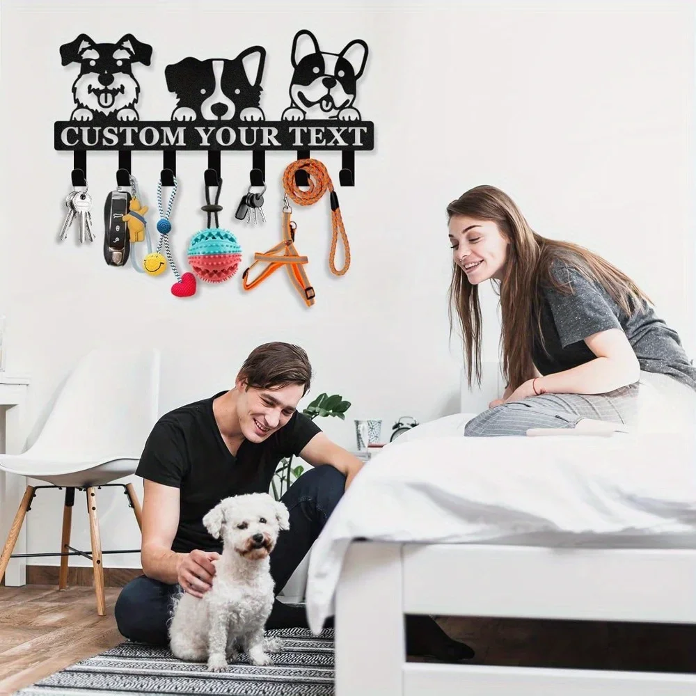 Custom Dog Leash Holder Wall Mount Organizer Rack for Leash Collar Harness Keys Outdoor Stuffs Storage Gift for Dog Lovers
