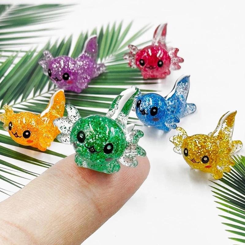 5/10pcs Mini Resin Glitter Axolotl Animal Miniatures, Garden Fairy Ornament, Home Desk Potted Plant Micro Landscape DIY Decor