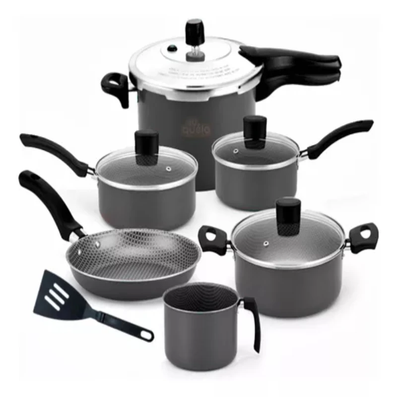 

7 Pcs Luxury Cookware C/ Cooker 4.5L Grey Baking Cookware and Fryers