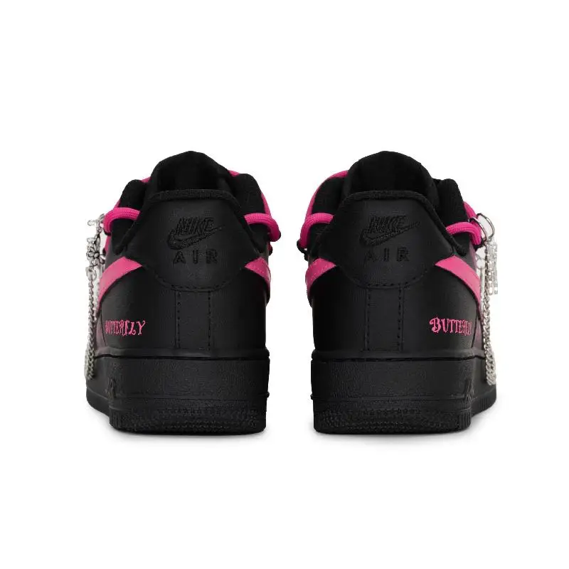 [مخصص لرقصة الفراشة باللونين الأسود والوردي] حذاء Nike Air Force 1 منخفض الارتفاع للجنسين باللون الأسود والوردي