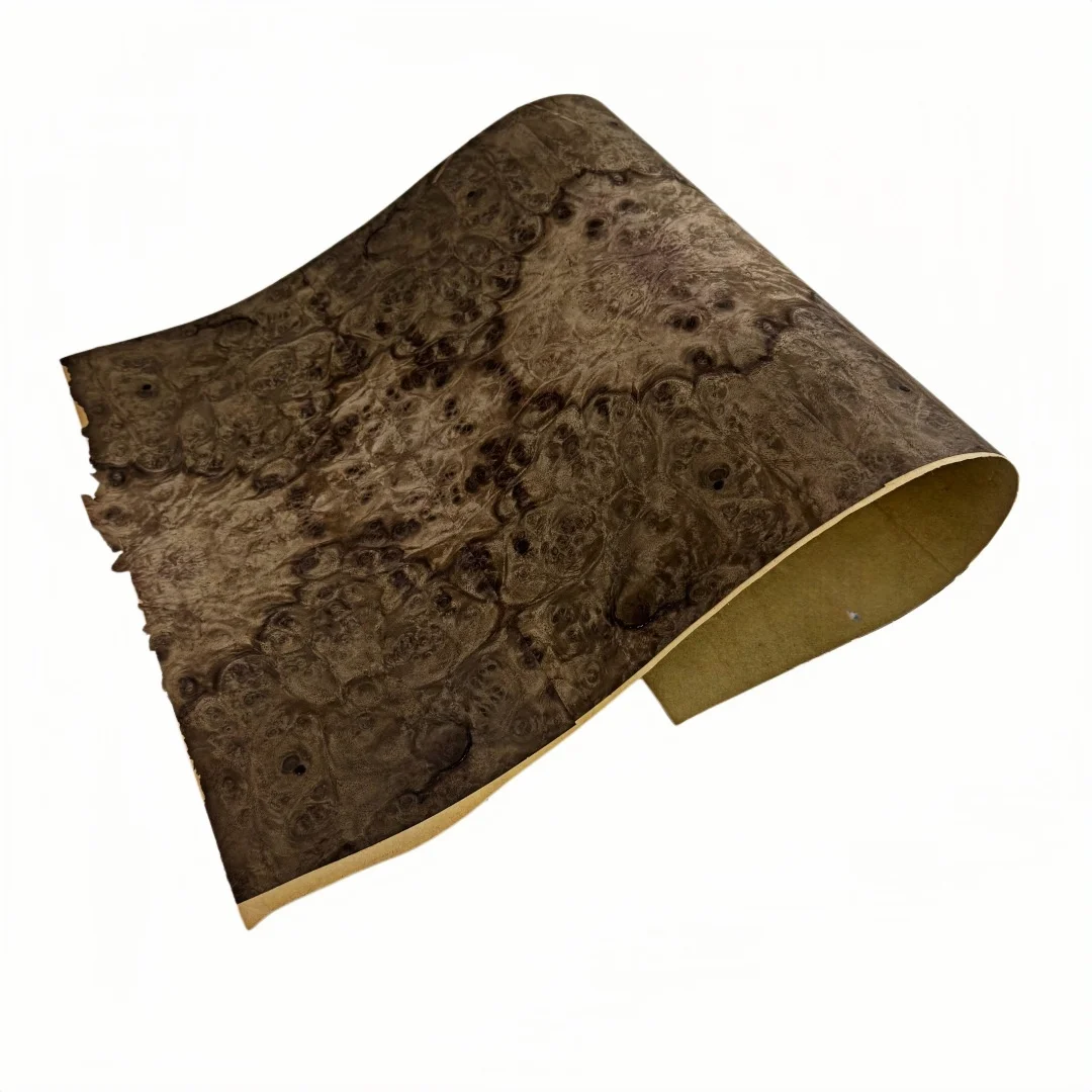 0.3mm Natural Black Walnut Burl Veneer, Suitable for Instrument Making  Guitar Body Veneering, Size 60x36cm（Backing kraft paper)