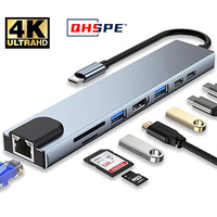 MacBook Air Pro Computer,8-in-1 USB-C Hub Type-C to Multi-Port 4K HDMI RJ45 PD Charging SD/TFCard ReaderTypeC toUSB Adapter Base