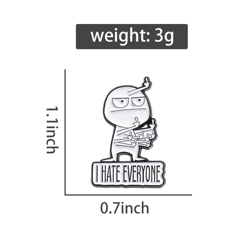 I Hate Everyone Brooch Enamel Pins Satirical Rude Gestures Character Brooches for Backpack Lapel Badge Jewelry Gift for Friends