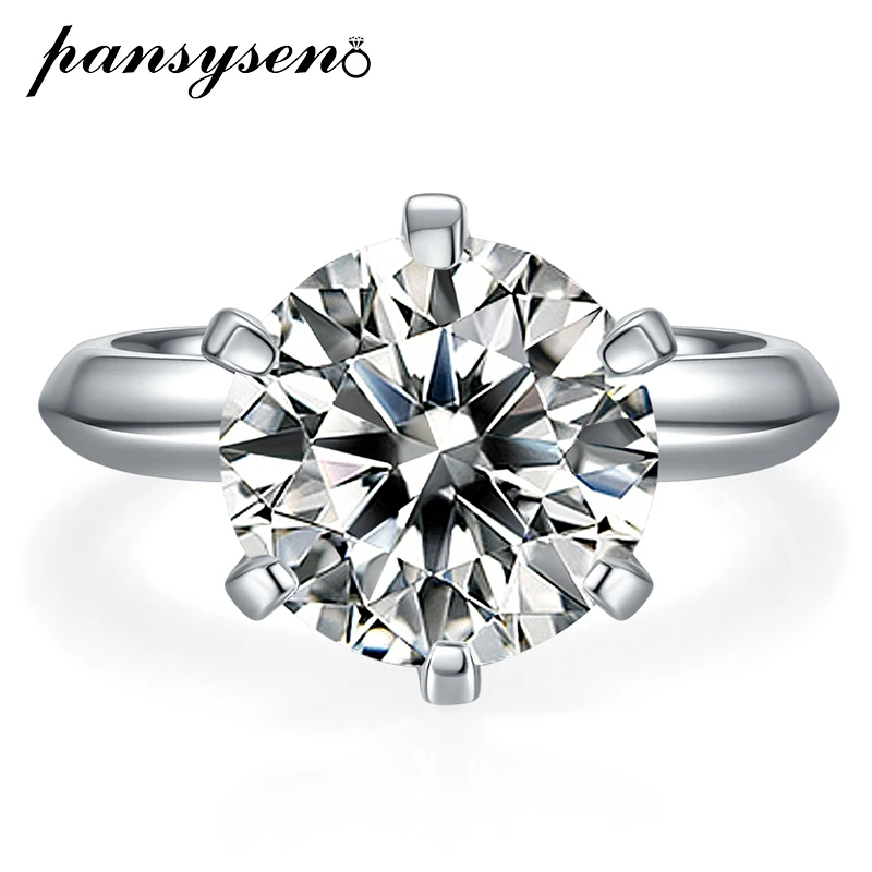 

PANSYSEN 5 Carat D Color Moissanite Rings For Women 925 Sterling Silver Plated White Gold Engagement Wedding Band Fine Jewelry